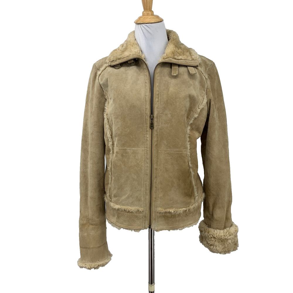 Wilsons Jacket Womens S Small Tan Maxima Suede Leather Penny Lane Soft Faux Fur